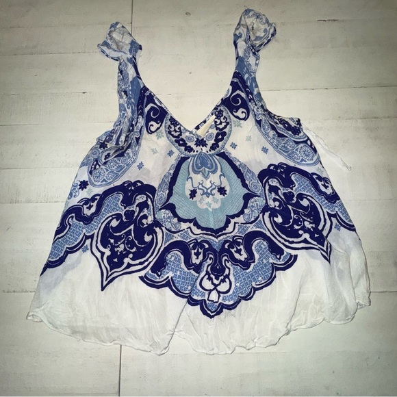 Maeve Blue and White Patterned Tank Top - Picture 1 of 5